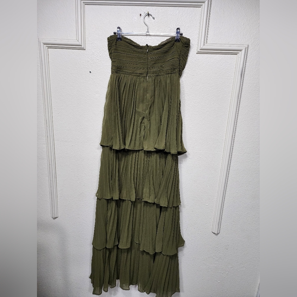 Lulus Seriously Sensational Olive Green Strapless Tiered Maxi Dress Wedding Prom - Picture 8 of 8